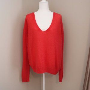 Free People Pink Low-Cut V-Neck Knit Sweater